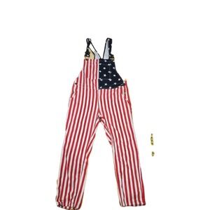 USA American Flag Patriotic Overalls Men's Size Large Stars & Stripes Red White